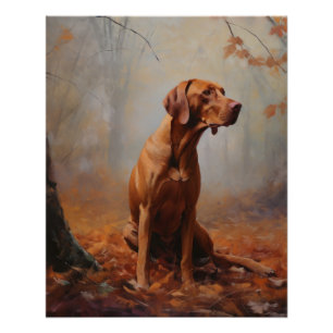 Vizsla in Autumn Leaves Fall Inspire Poster
