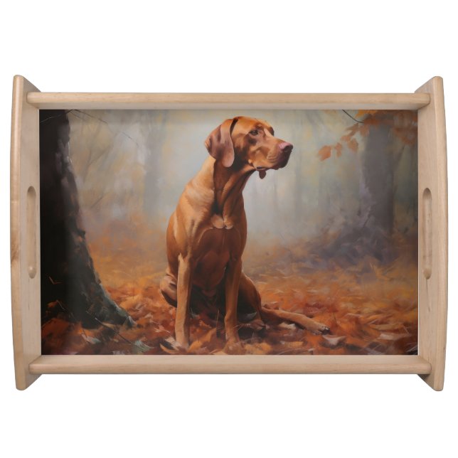 Vizsla in Autumn Leaves Fall Inspire Serving Tray (Front)
