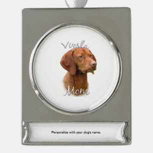 Vizsla Mom 2 Silver Plated Banner Ornament