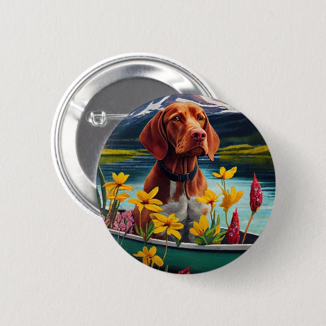 Vizsla on a Paddle: A Scenic Adventure Button (Front & Back)