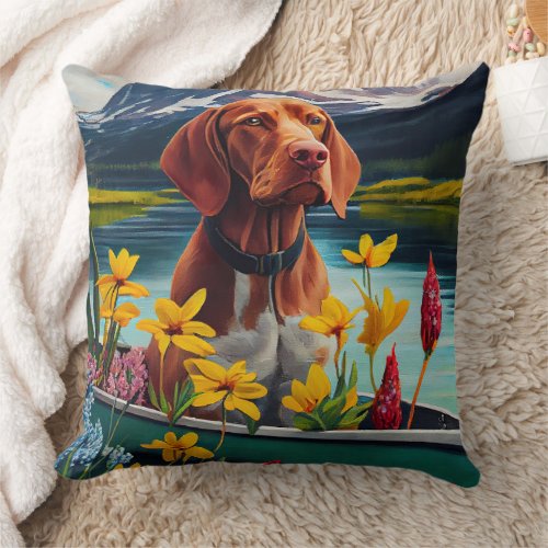 Vizsla on a Paddle A Scenic Adventure Throw Pillow