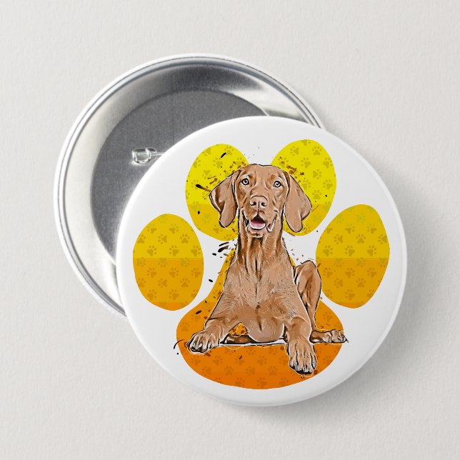 Vizsla On Paw Cartoon Button (Front & Back)