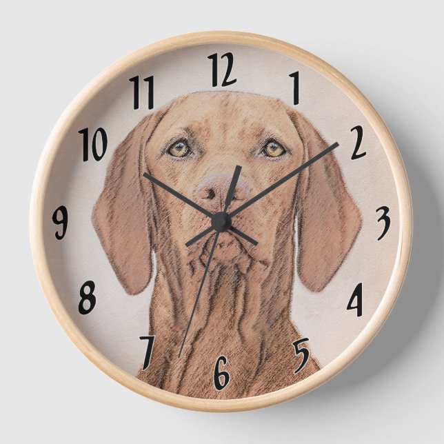 Vizsla Painting - Cute Original Dog Art Clock (Front)