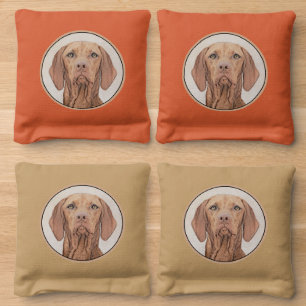 Vizsla Painting - Cute Original Dog Art Cornhole Bags
