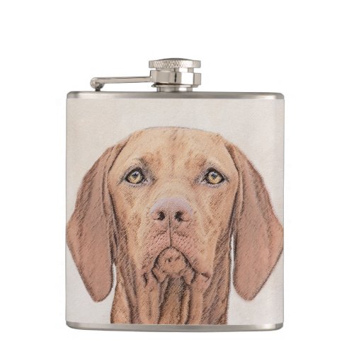 Vizsla Painting _ Cute Original Dog Art Flask