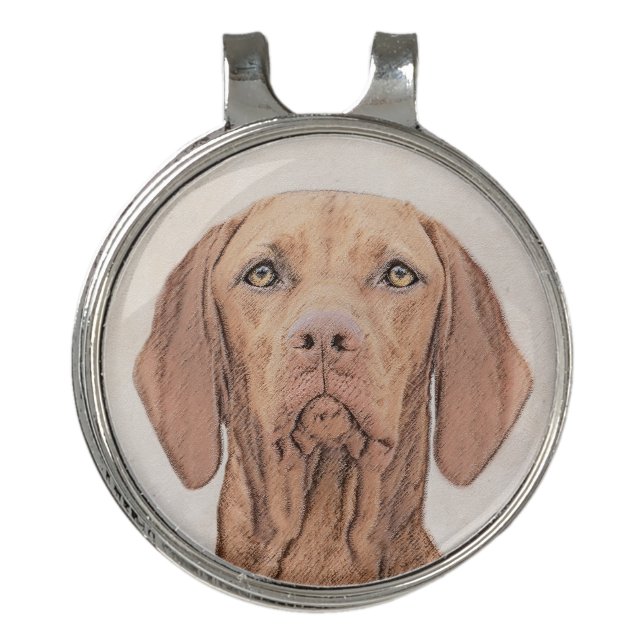 Vizsla Painting - Cute Original Dog Art Golf Hat Clip (Front)