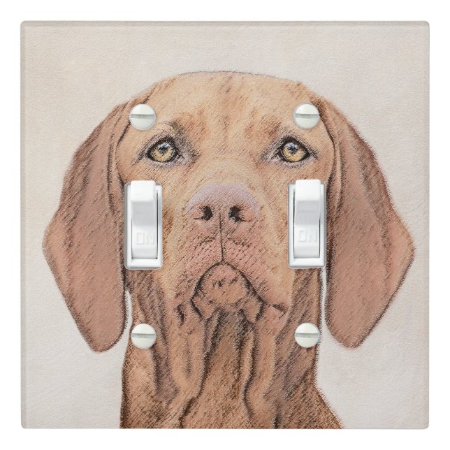 Vizsla Painting - Cute Original Dog Art Light Switch Cover (In Situ)