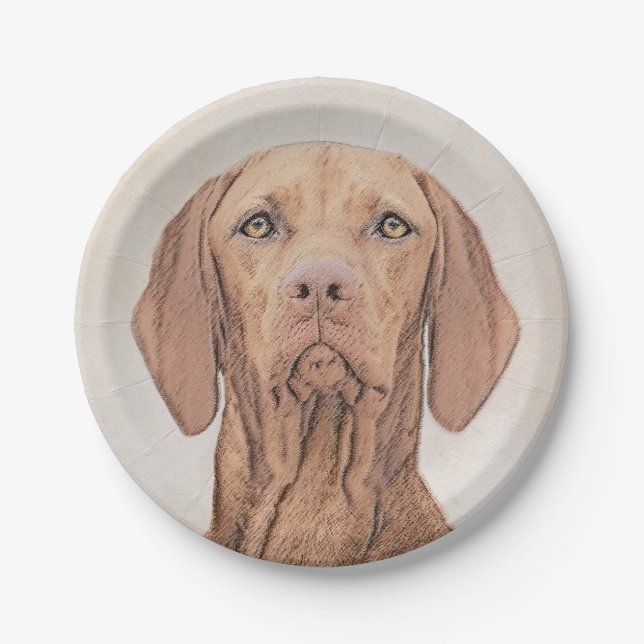 Vizsla Painting - Cute Original Dog Art Paper Plates (Front)