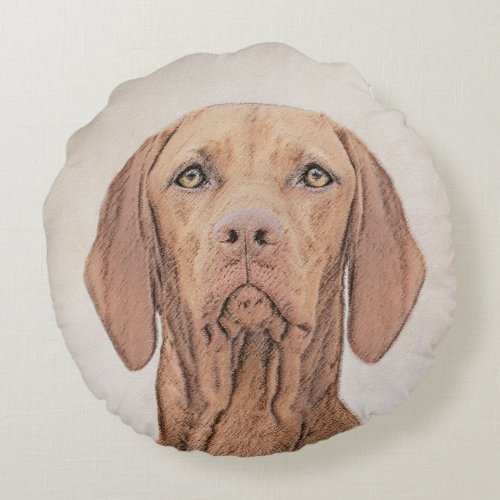 Vizsla Painting _ Cute Original Dog Art Round Pillow