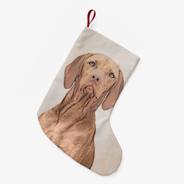 Vizsla Painting - Cute Original Dog Art Small Christmas Stocking (Front (Hanging))