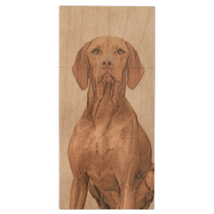 Vizsla Painting - Cute Original Dog Art Wood Flash Drive