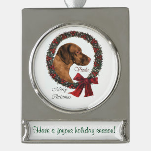 Vizsla Personalized Christmas Silver Plated Banner Ornament