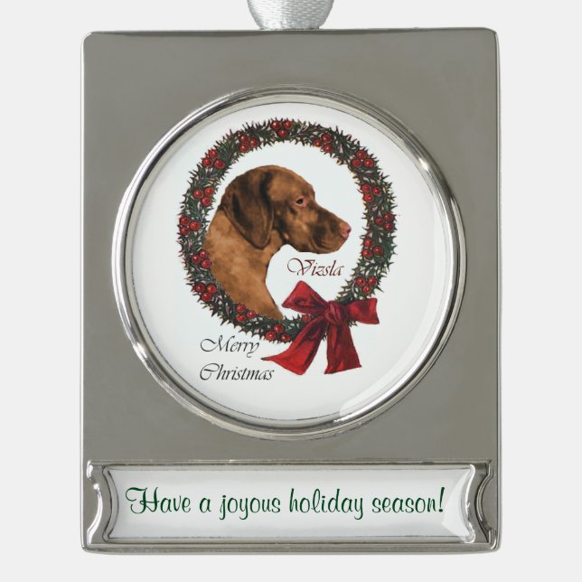 Vizsla Personalized Christmas Silver Plated Banner Ornament (Front)