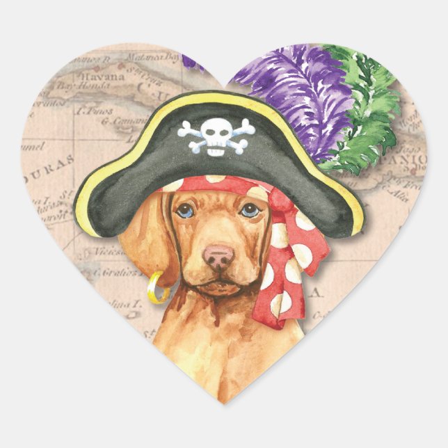 Vizsla Pirate Heart Sticker (Front)