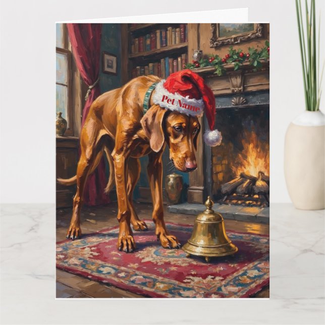 Vizsla Pointer Stance Christmas Bell Hat Card (Front)