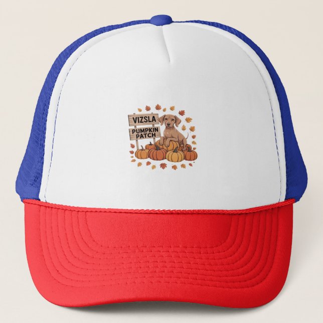 Vizsla Pumpkin Patch Dog Lovers Thanksgiving Hallo Trucker Hat (Front)