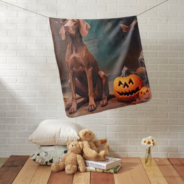 Vizsla Pumpkins Halloween Scary  Baby Blanket (In Situ)