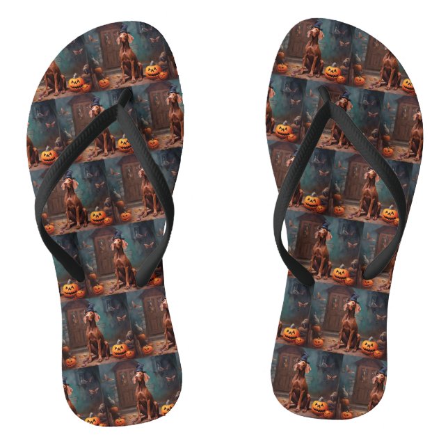 Vizsla Pumpkins Halloween Scary  Flip Flops (Footbed)