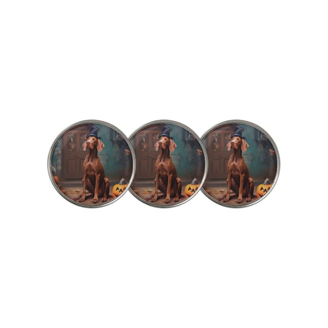 Vizsla Pumpkins Halloween Scary  Golf Ball Marker (3 Up)