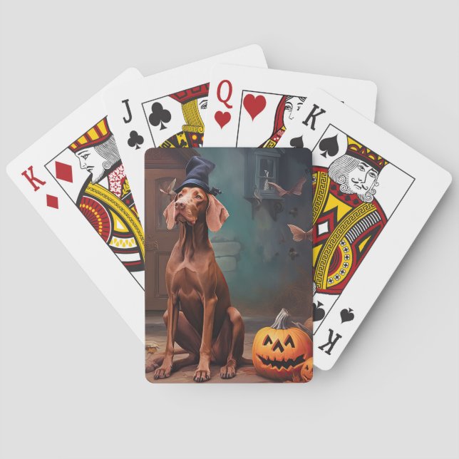 Vizsla Pumpkins Halloween Scary  Poker Cards (Back)