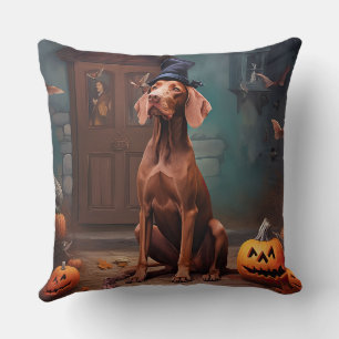 Vizsla Pumpkins Halloween Scary  Throw Pillow