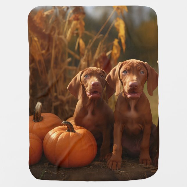 Vizsla Puppy Autumn Delight Pumpkin Baby Blanket (Front)