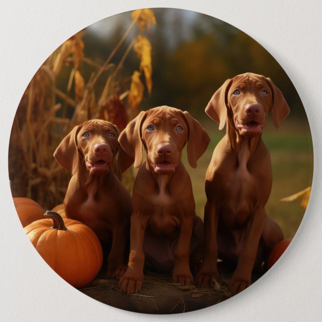 Vizsla Puppy Autumn Delight Pumpkin Button (Front)