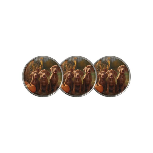 Vizsla Puppy Autumn Delight Pumpkin Golf Ball Marker (3 Up)