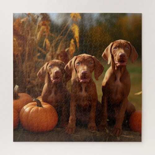 Vizsla Puppy Autumn Delight Pumpkin Jigsaw Puzzle