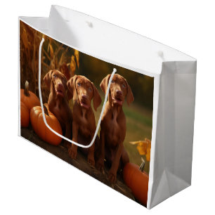 Vizsla Puppy Autumn Delight Pumpkin Large Gift Bag
