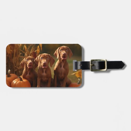 Vizsla Puppy Autumn Delight Pumpkin Luggage Tag