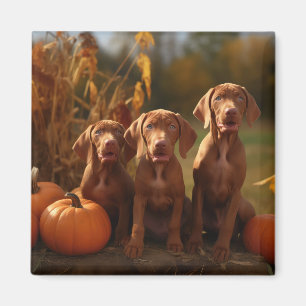 Vizsla Puppy Autumn Delight Pumpkin Magnet