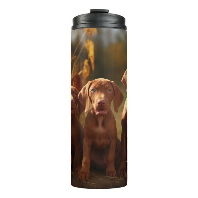 Vizsla Puppy Autumn Delight Pumpkin Thermal Tumbler (Front)