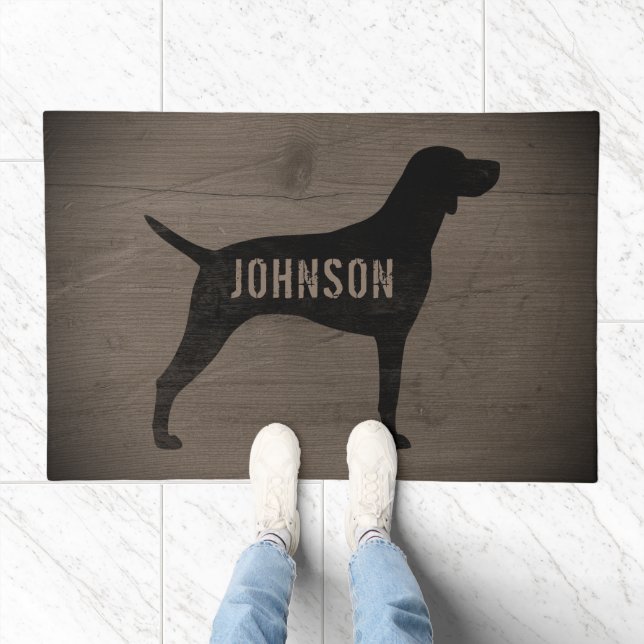 Vizsla Silhouette Rustic Weathered Wood Style Doormat (Indoor)