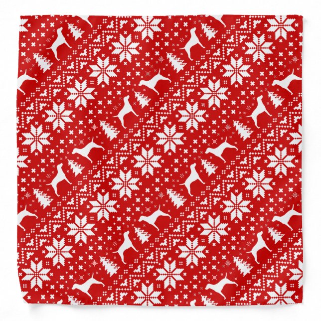 Vizsla Silhouettes Christmas Pattern Red Bandana (Front)