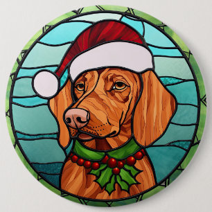 Vizsla Stained Glass Christmas Button