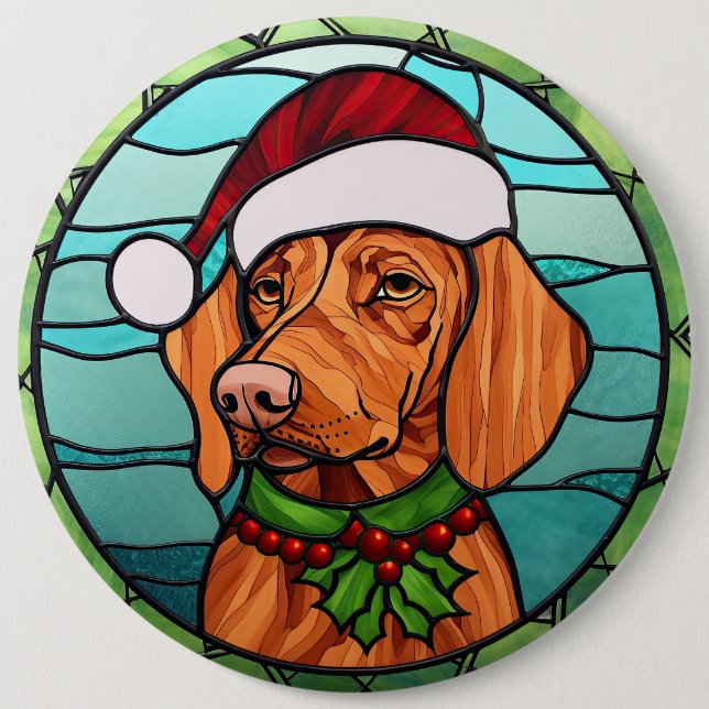 Vizsla Stained Glass Christmas  Button (Front)