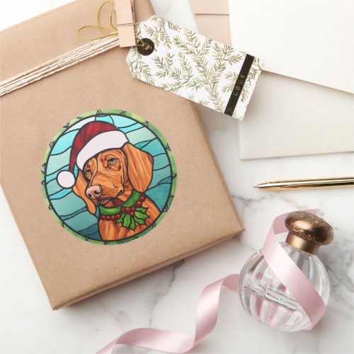 Vizsla Stained Glass Christmas  Classic Round Sticker