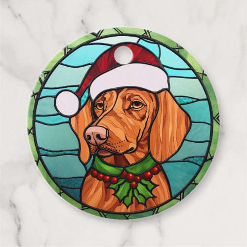 Vizsla Stained Glass Christmas  Favor Tags