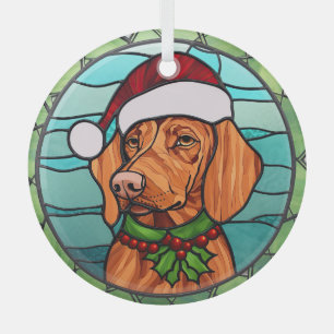 Vizsla Stained Glass Christmas Ornament
