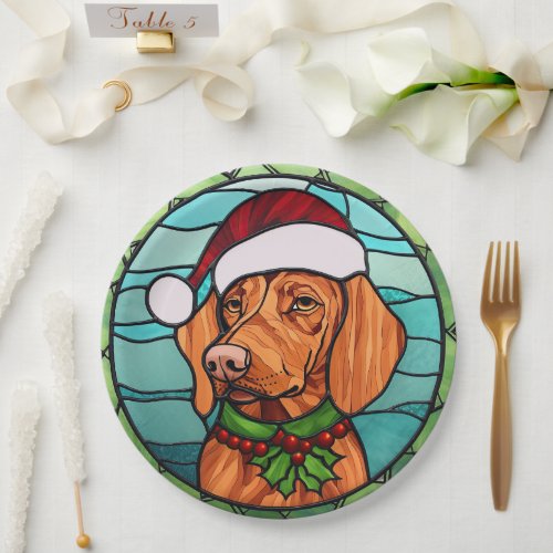 Vizsla Stained Glass Christmas  Paper Plates