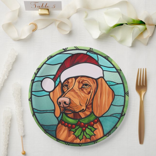 Vizsla Stained Glass Christmas  Paper Plates (Wedding)