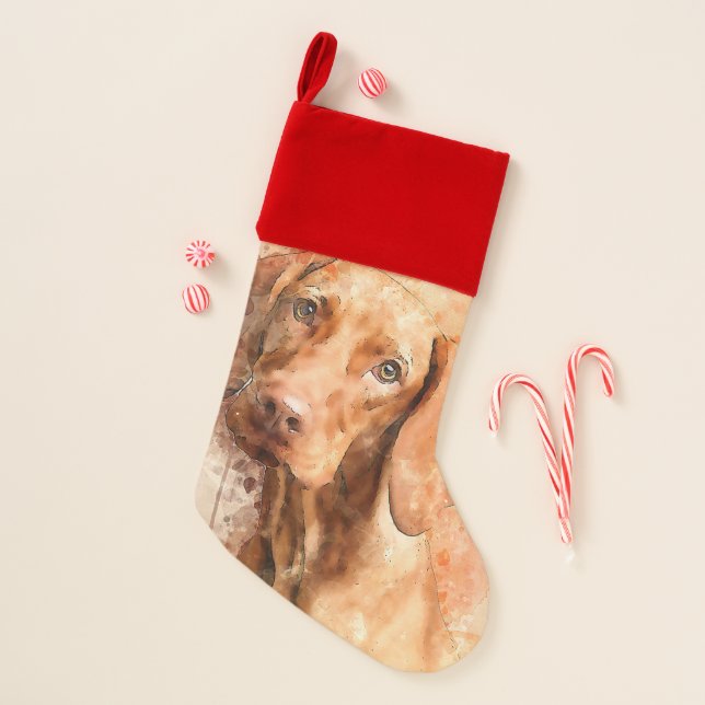Vizsla Watercolour Christmas Stocking (Front)