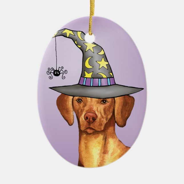 Vizsla Witch Ceramic Ornament (Front)