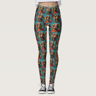 Vizsla with Heart Roses Valentine's Day Leggings