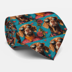 Vizsla with Heart Roses Valentine's Day Neck Tie