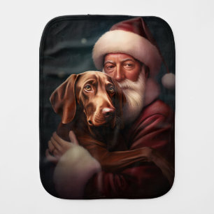 Vizsla With Santa Claus Festive Christmas Baby Burp Cloth