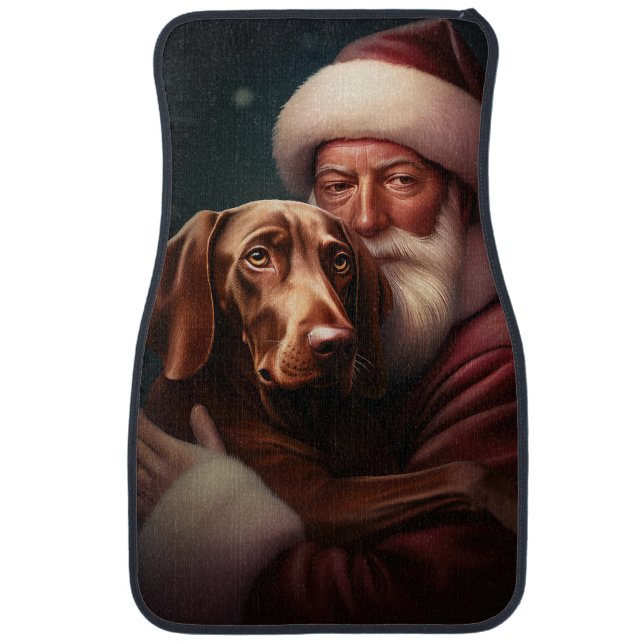Vizsla With Santa Claus Festive Christmas Car Floor Mat (Front)