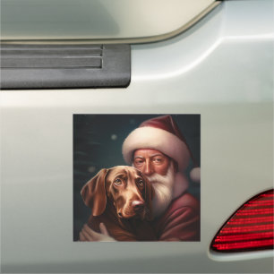Vizsla With Santa Claus Festive Christmas Car Magnet