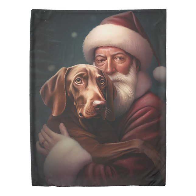 Vizsla With Santa Claus Festive Christmas Duvet Cover (Front)